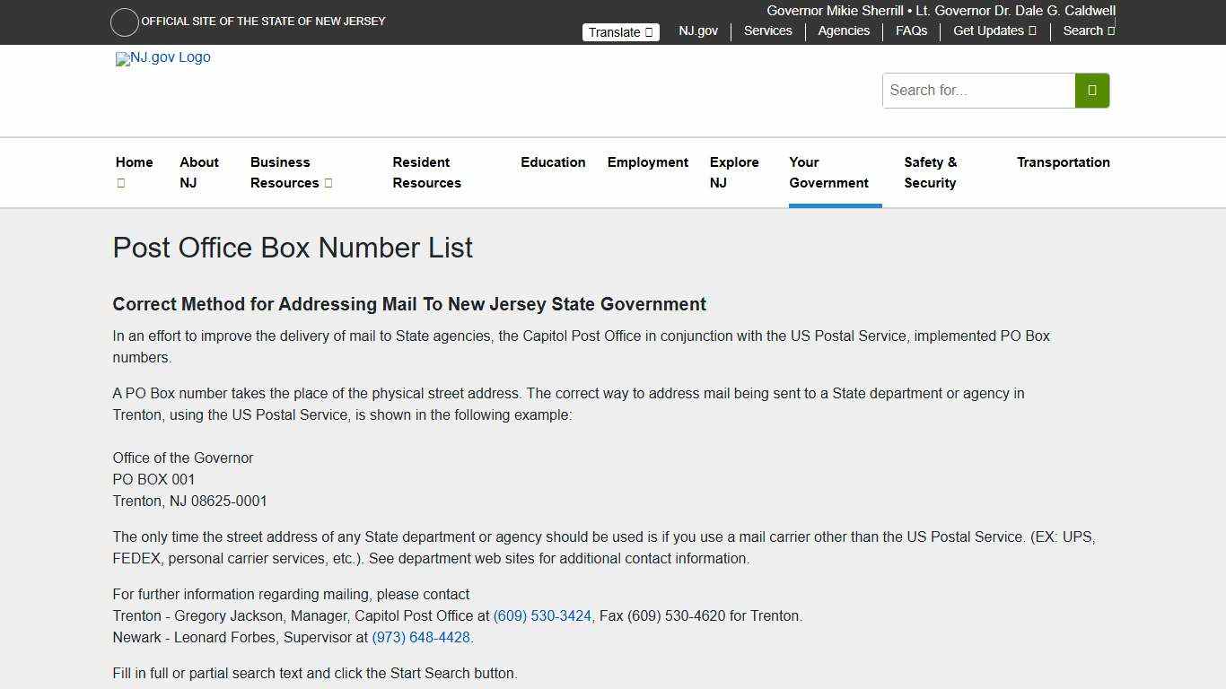 Post Office Box Number List NJ.gov