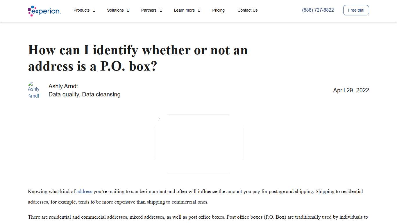 Identifying a P.O. box Experian